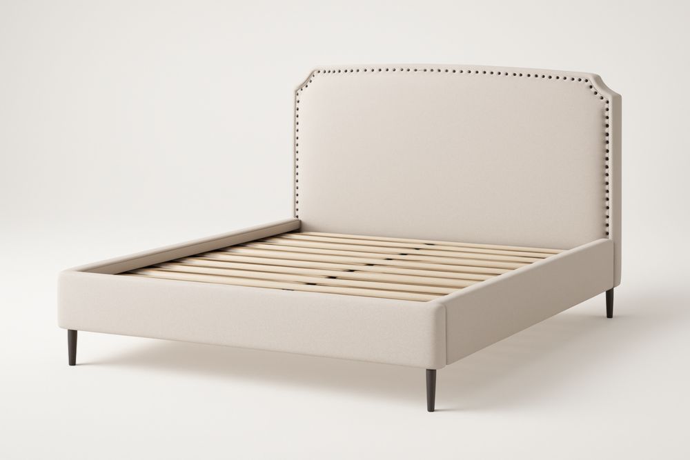 Letto Matrimoniale 160x200 in Faggio con Rivestimento in Tessuto e Gambe in Acciaio