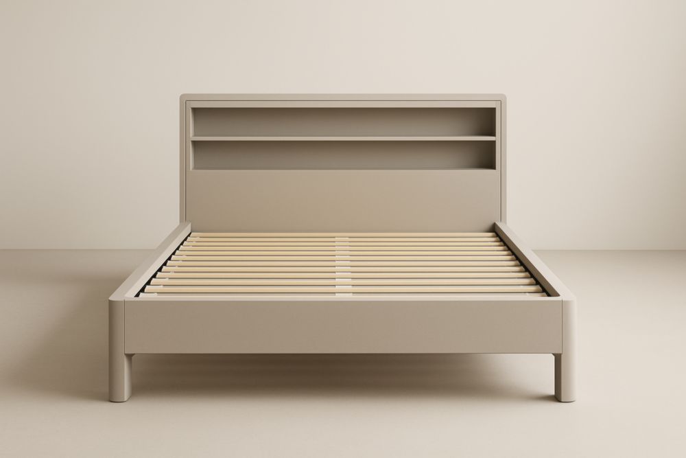 Letto Matrimoniale 180x210 in MDF con Testiera e Ripiani Integrati