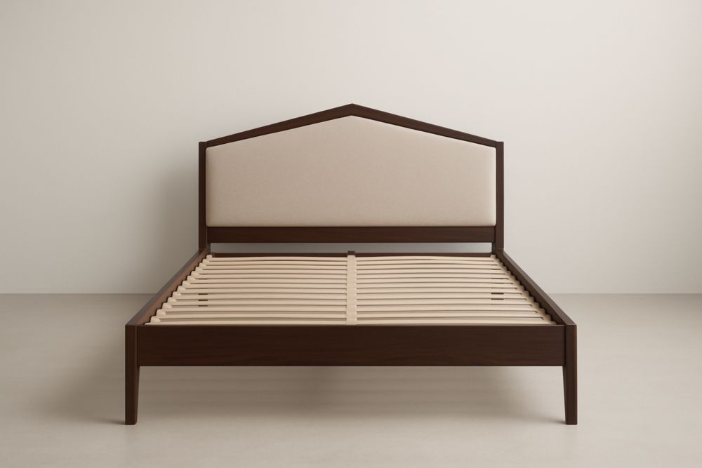 Letto Matrimoniale 160x200 in Noce con Testiera Imbottita Crema