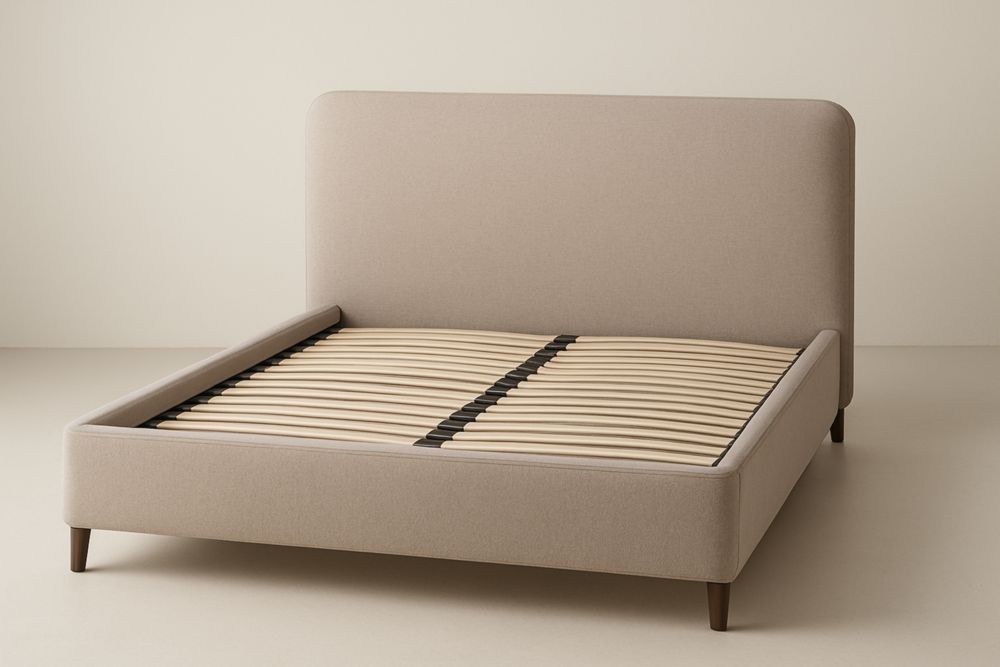 Letto Matrimoniale 160x200 Beige con Struttura in Betulla e Doghe in Faggio