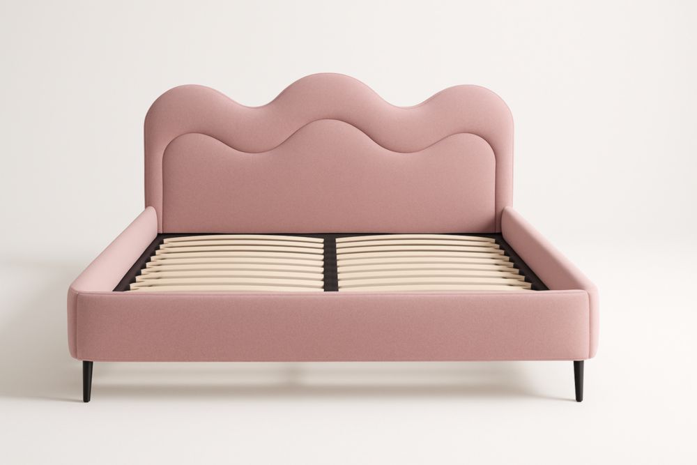 Struttura letto in tessuto di poliestere rosa con gambe in acciaio, 200x160x110 cm(Lu×L×H)