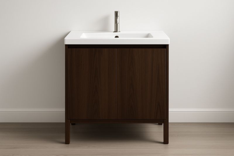 Mobile bagno legno noce con lavabo ceramico rettangolare 60x45x80 cm