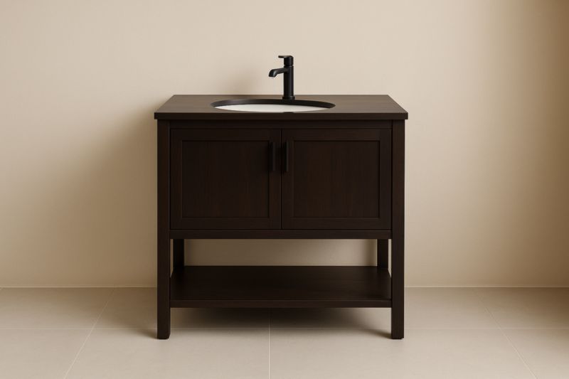 Mobile Bagno in Legno Scuro con Lavabo a Incasso 90x55x80 cm