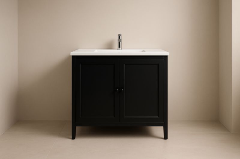 Mobile bagno nero con lavabo in ceramica