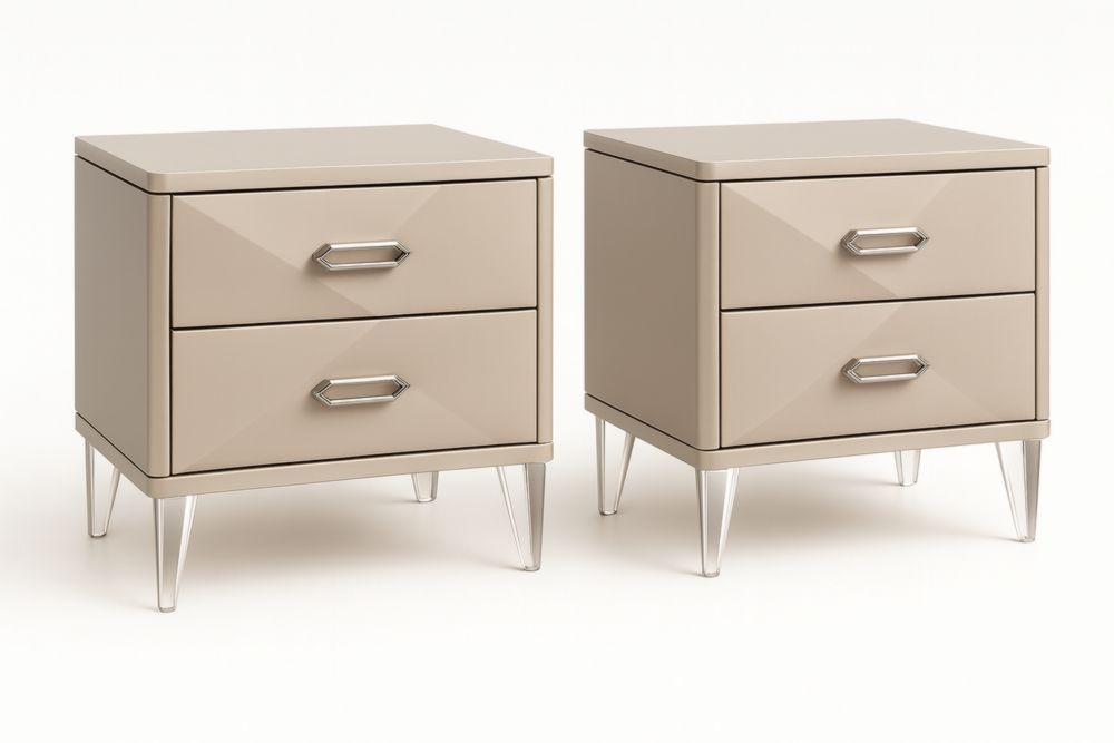 Set di Comodini in MDF Crema con Gambe in Metallo