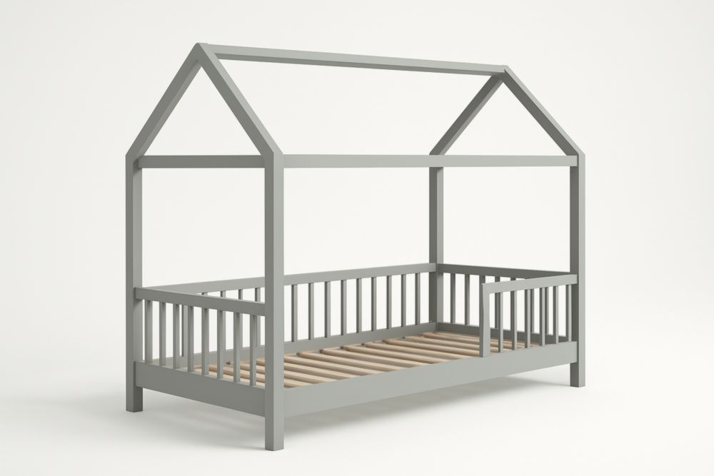 Letto per Bambini a Forma di Casa in Legno Grigio