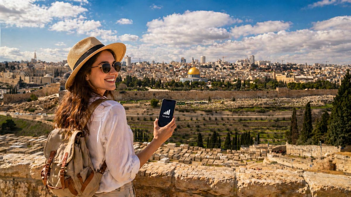 <img src="israel-esim-jerusalem.jpg" 
     alt="Traveler using eSIM in Jerusalem, Israel — 
     full 5G signal on FlowGo eSIM">