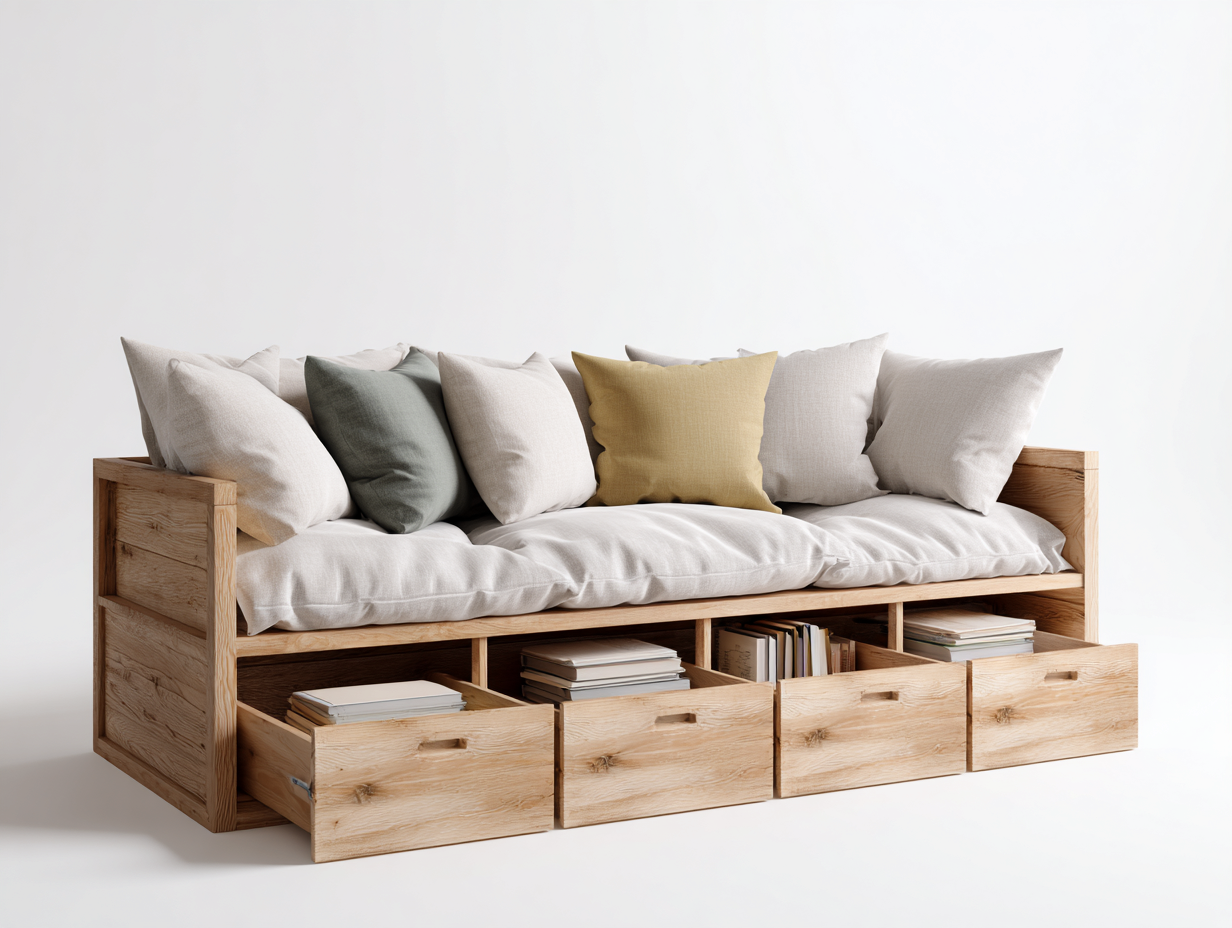 Sofás cama madera 210x90x85 cm natural - diseño moderno con cajones de almacenamiento-Cozymyhaus