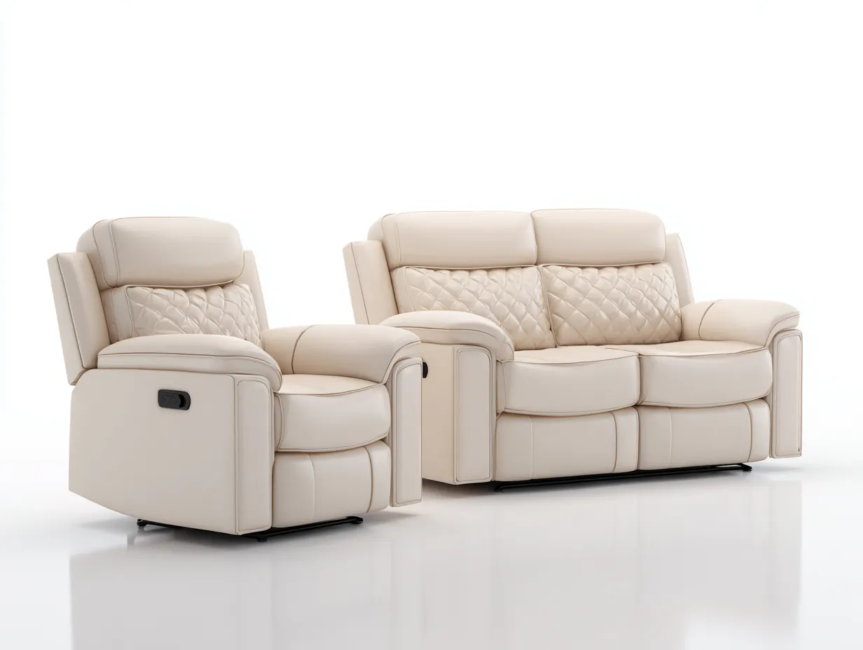 Conjunto de sofás reclinables tapizado 200x95x105 cm beige - diseño moderno con función reclinable-Cozymyhaus