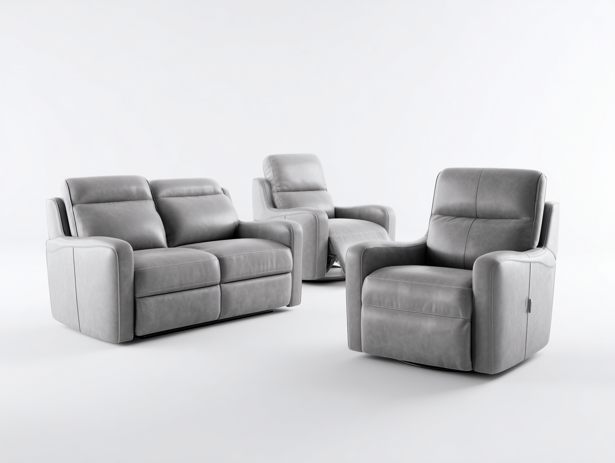 Conjunto de sofás reclinables tapizado cuero sintético estructura metal 200x95x100 cm - Gris claro - Diseño moderno-Cozymyhaus