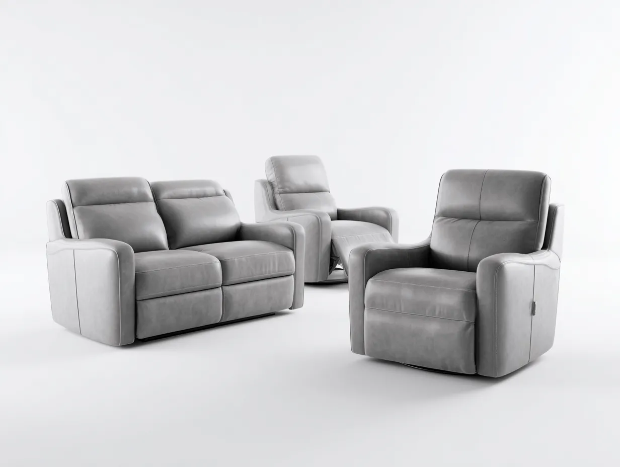 Conjunto de sofás reclinables tapizado cuero sintético estructura metal 200x95x100 cm - Gris claro - Diseño moderno-Cozymyhaus