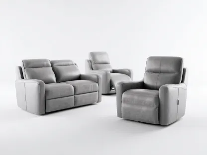 Conjunto de sofás reclinables tapizado cuero sintético estructura metal 200x95x100 cm - Gris claro - Diseño moderno-Cozymyhaus