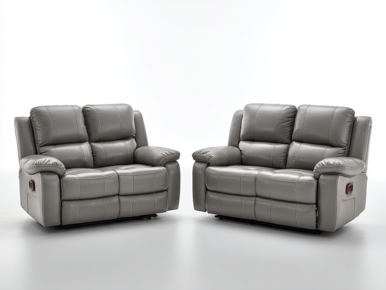 Conjunto de sofás reclinables cuero sintético 150x95x102 cm gris para salón - diseño moderno-Cozymyhaus