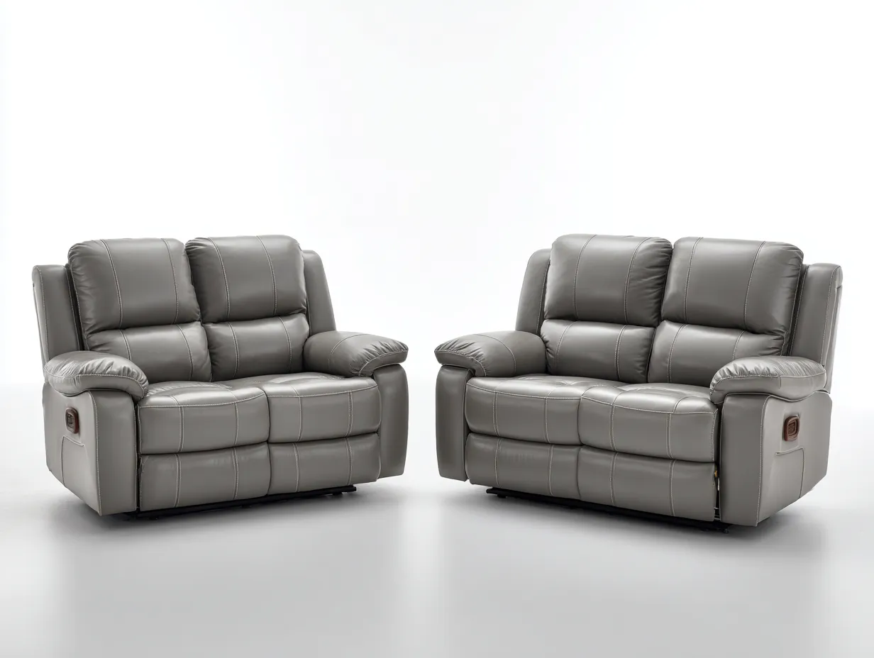 Conjunto de sofás reclinables cuero sintético 150x95x102 cm gris para salón - diseño moderno-Cozymyhaus