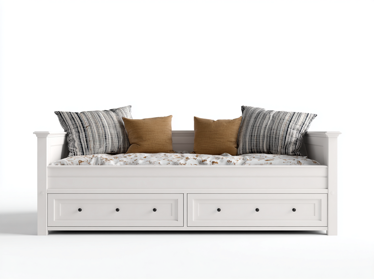 Sofá cama individual de madera 205x95x80 cm - blanco - con cajones de almacenamiento estilo moderno-Cozymyhaus