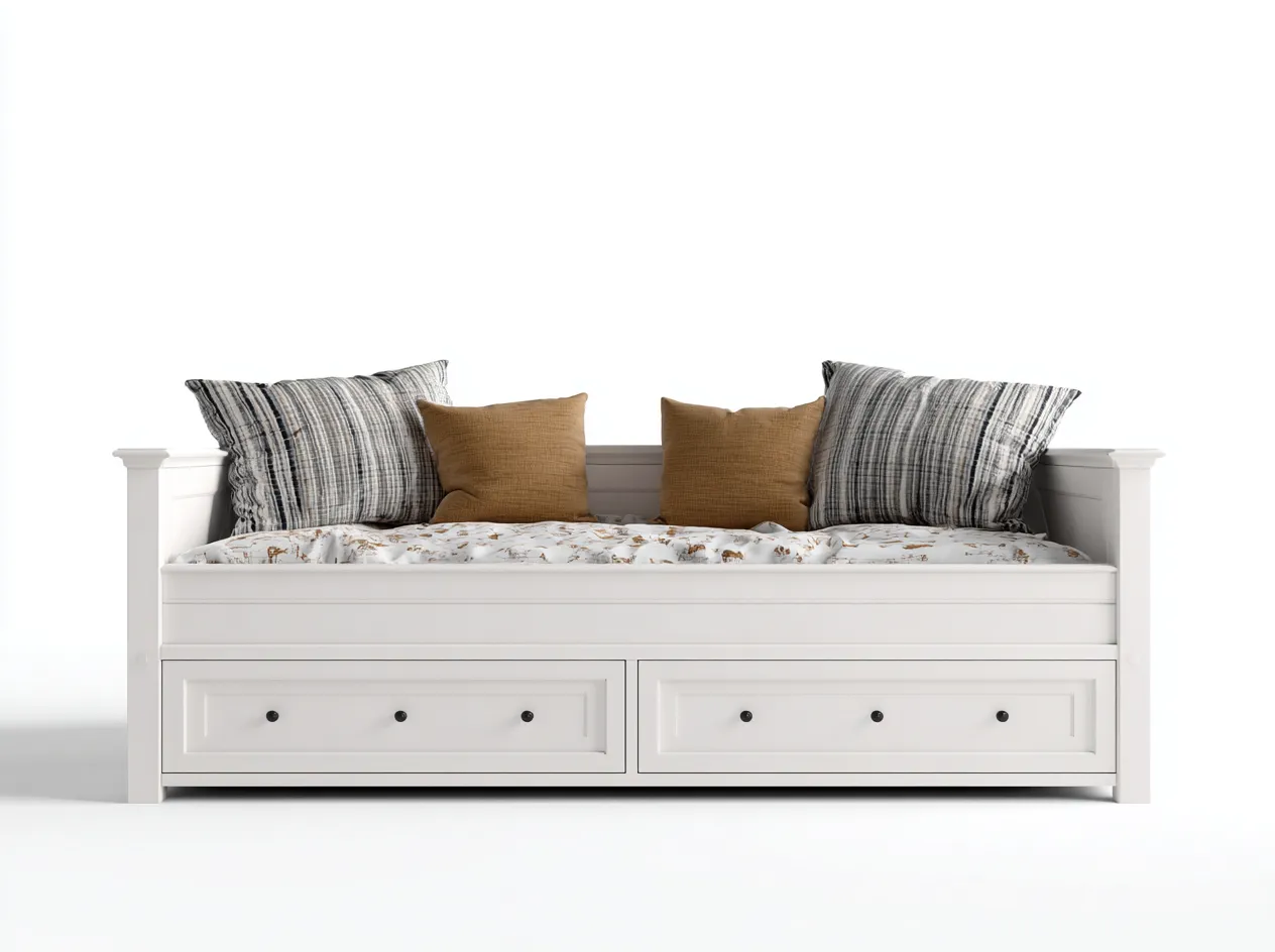 Sofá cama individual de madera 205x95x80 cm - blanco - con cajones de almacenamiento estilo moderno-Cozymyhaus