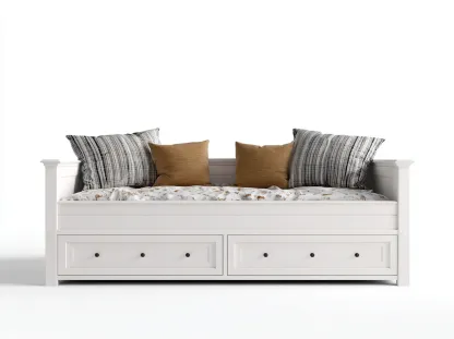 Sofá cama individual de madera 205x95x80 cm - blanco - con cajones de almacenamiento estilo moderno-Cozymyhaus