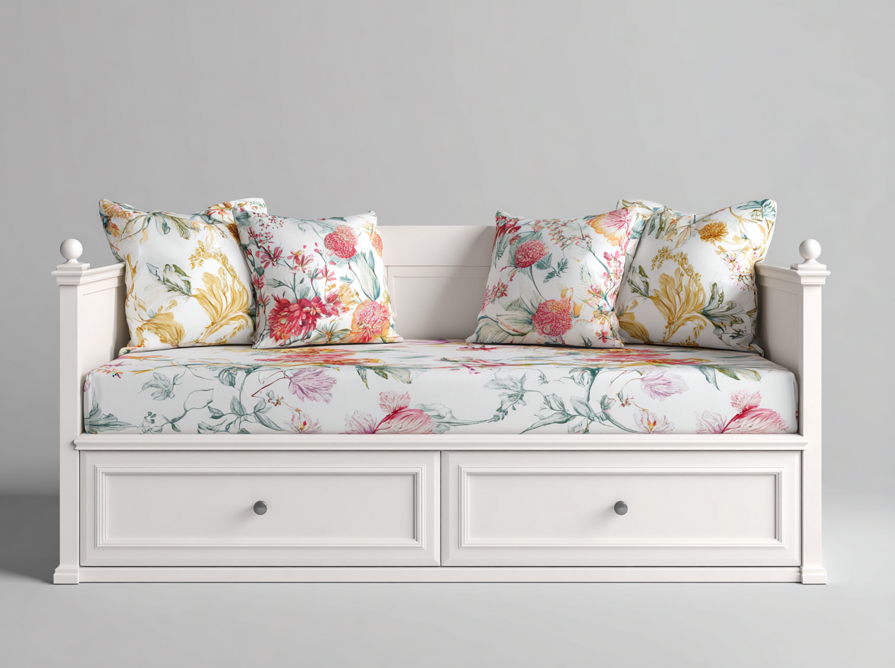 Sofás cama madera tapizado tela con cajones 200x90x85 cm - Blanco - Diseño clásico-Cozymyhaus