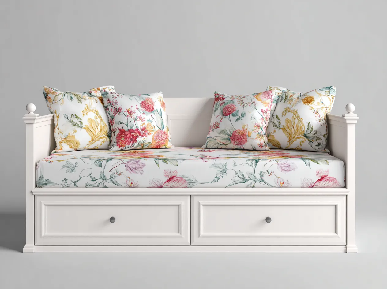 Sofás cama madera tapizado tela con cajones 200x90x85 cm - Blanco - Diseño clásico-Cozymyhaus