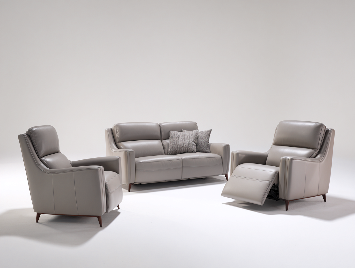 Conjunto de sofás reclinables tapizado cuero sintético estructura madera 190x95x100 cm - Beige - Diseño moderno-Cozymyhaus