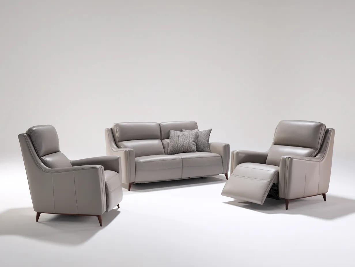 Conjunto de sofás reclinables tapizado cuero sintético estructura madera 190x95x100 cm - Beige - Diseño moderno-Cozymyhaus