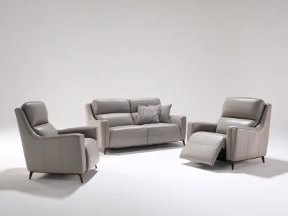 Conjunto de sofás reclinables tapizado cuero sintético estructura madera 190x95x100 cm - Beige - Diseño moderno-Cozymyhaus