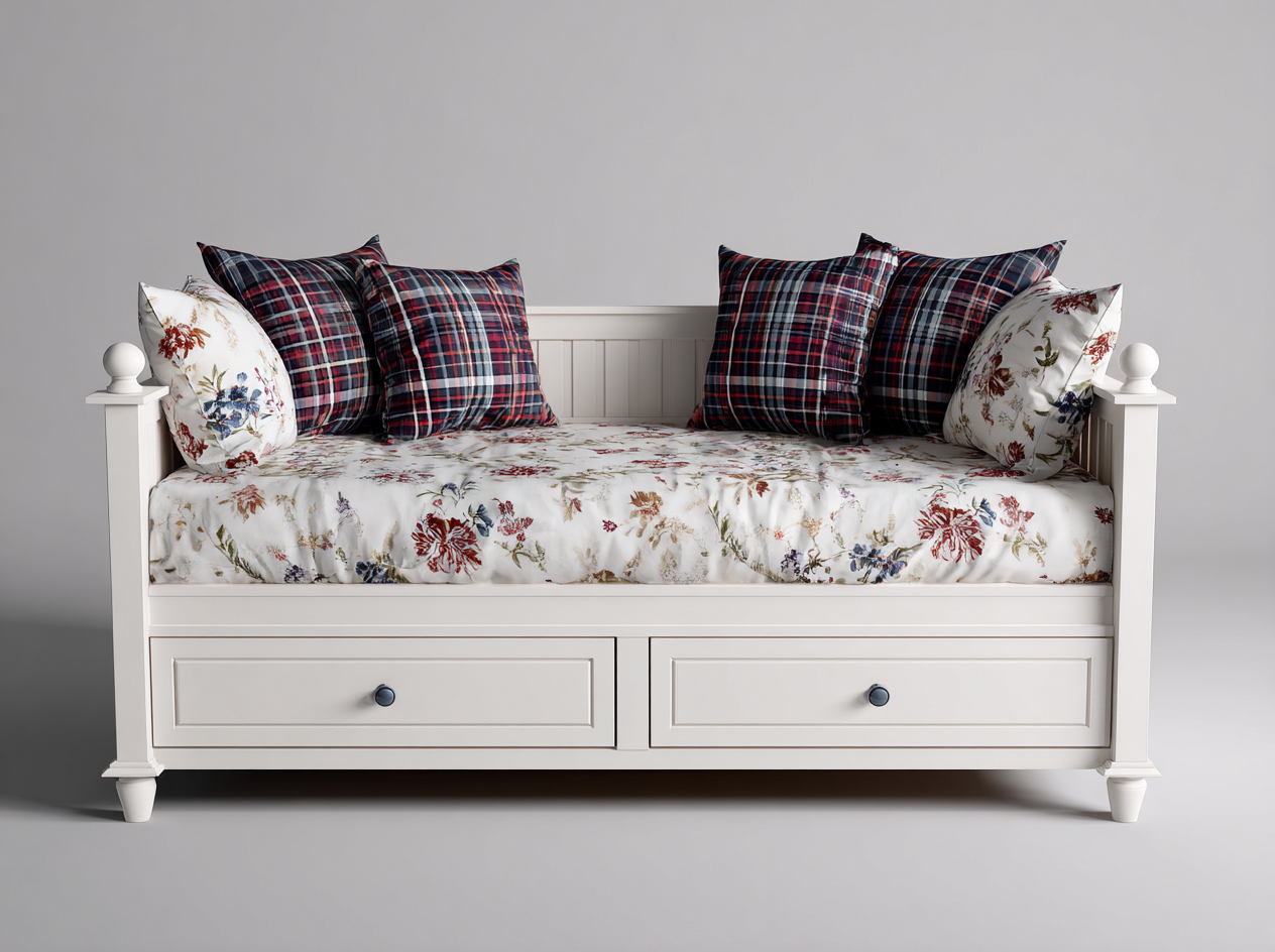 Sofá cama individual de madera 208x96x85 cm - blanco - con cajones de almacenamiento diseño clásico moderno-Cozymyhaus