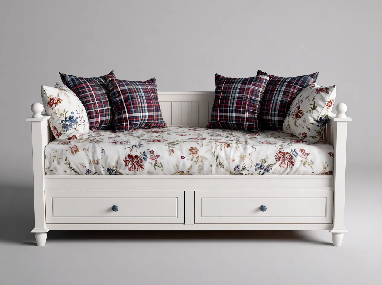 Sofá cama individual de madera 208x96x85 cm - blanco - con cajones de almacenamiento diseño clásico moderno-Cozymyhaus