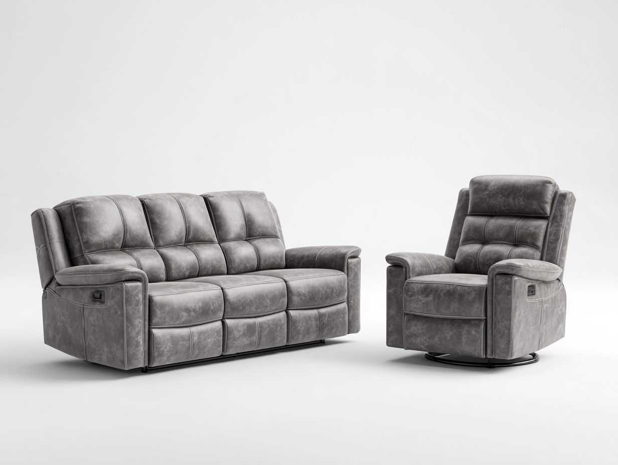 Conjunto de sofás reclinables tapizado 210x95x105 cm gris - diseño moderno con función reclinable-Cozymyhaus