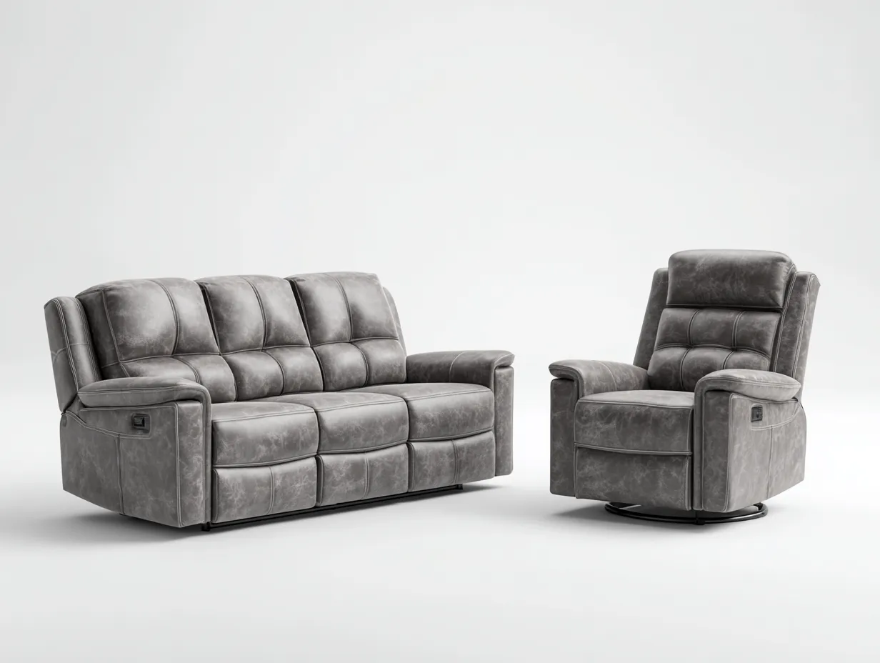 Conjunto de sofás reclinables tapizado 210x95x105 cm gris - diseño moderno con función reclinable-Cozymyhaus