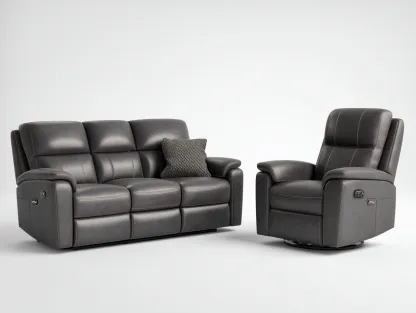 Conjunto de sofás reclinables 3 plazas y sillón de cuero sintético 205x95x102 cm - gris oscuro - estilo moderno con función reclinable-Cozymyhaus