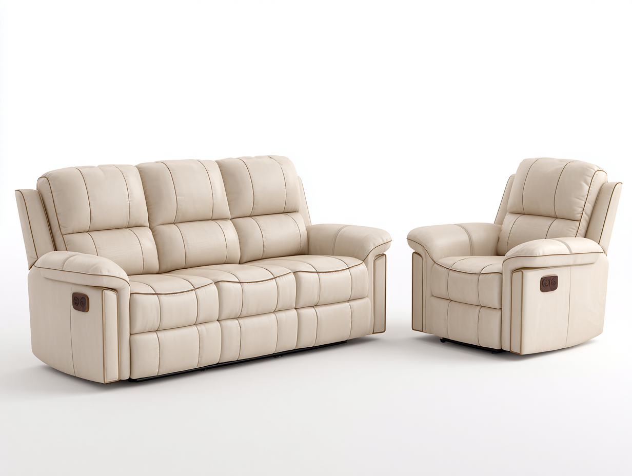 Conjunto de sofás reclinables tapizado 3 plazas y sillón 208x94x104 cm - beige - estilo moderno confortable-Cozymyhaus