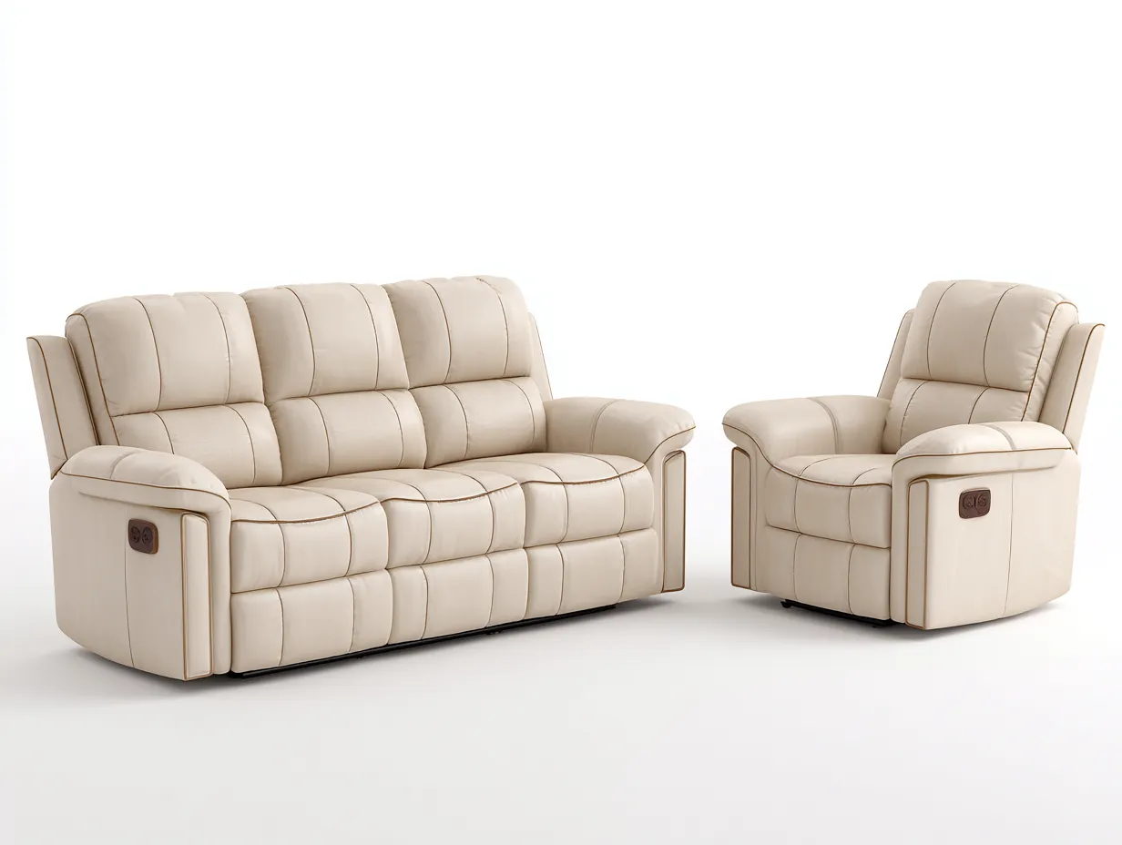 Conjunto de sofás reclinables tapizado 3 plazas y sillón 208x94x104 cm - beige - estilo moderno confortable-Cozymyhaus