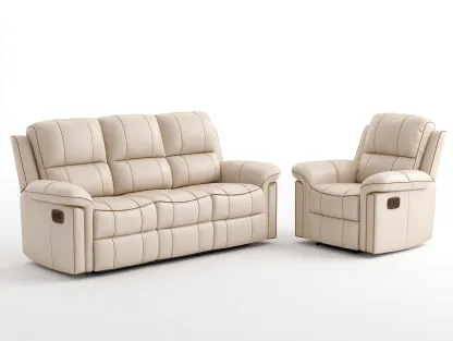Conjunto de sofás reclinables tapizado 3 plazas y sillón 208x94x104 cm - beige - estilo moderno confortable-Cozymyhaus