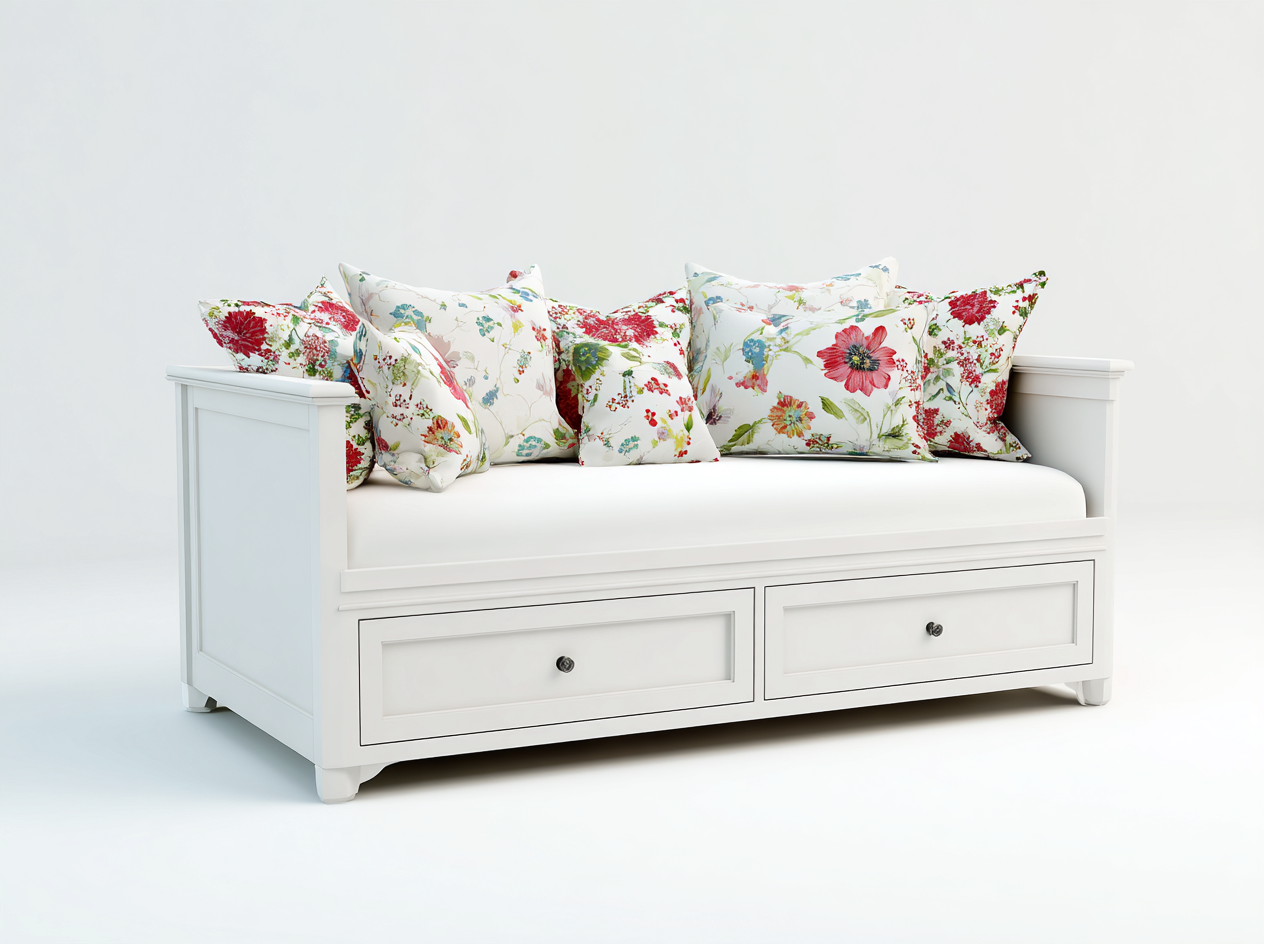 Sofás cama madera 200x90x85 cm blanco con 2 cajones - diseño clásico-Cozymyhaus