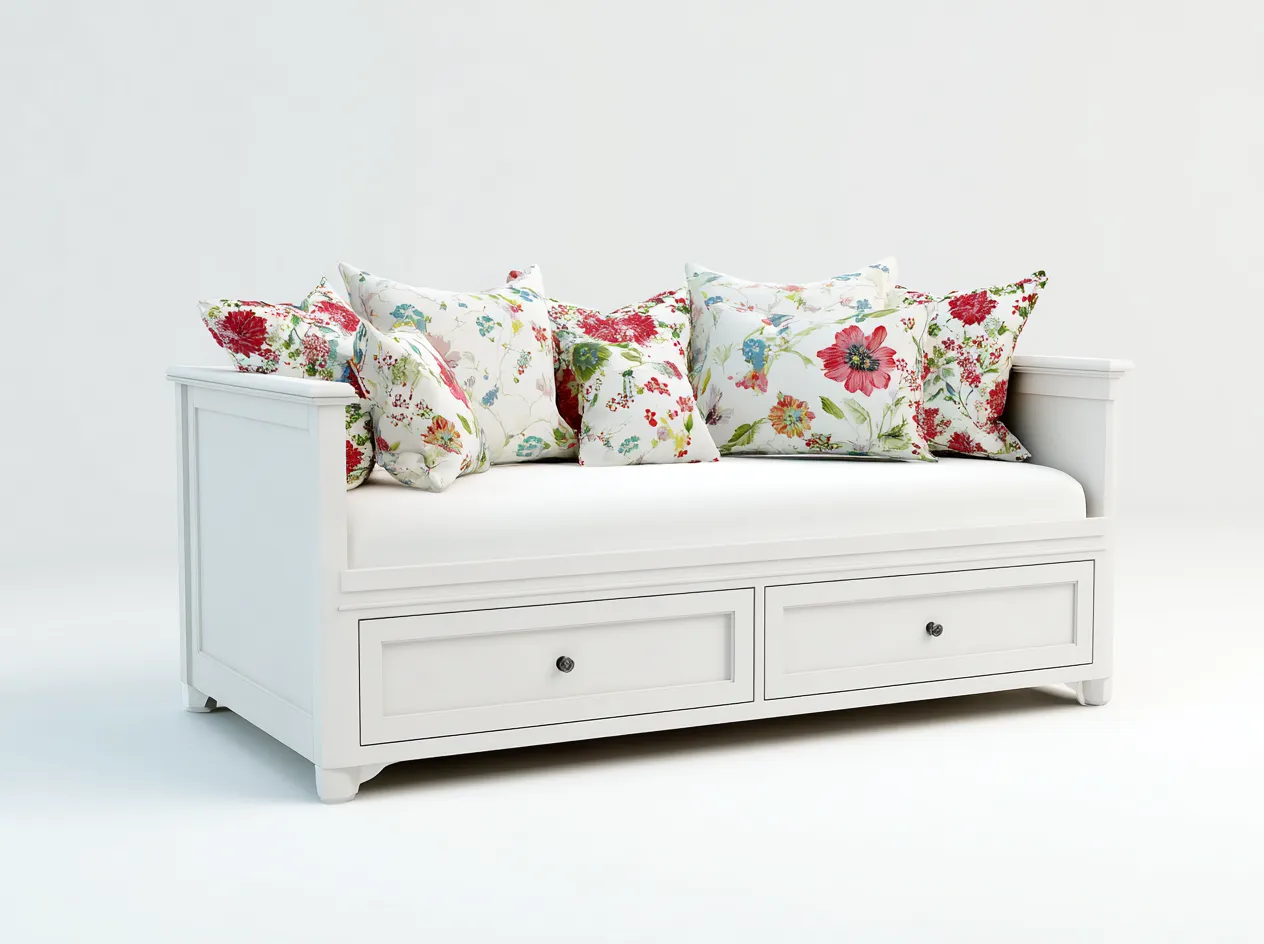 Sofás cama madera 200x90x85 cm blanco con 2 cajones - diseño clásico-Cozymyhaus