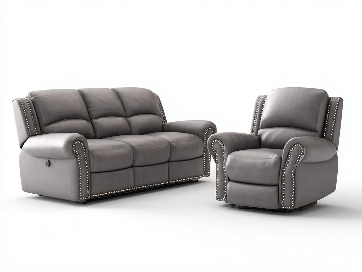 Conjunto de sofás reclinables tapizado 3 plazas y sillón 210x95x105 cm - gris - estilo clásico confortable-Cozymyhaus