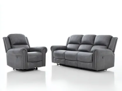 Conjunto de sofás reclinables tapizado cuero sintético estructura metal 210x95x100 cm - Gris - Diseño moderno-Cozymyhaus