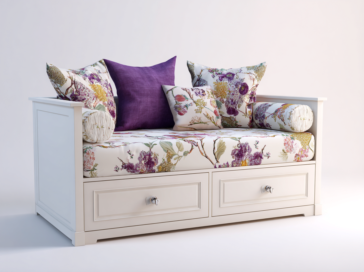 Sofás cama de madera 100x40x80 cm - blanco - 2 cajones - diseño clásico-Cozymyhaus