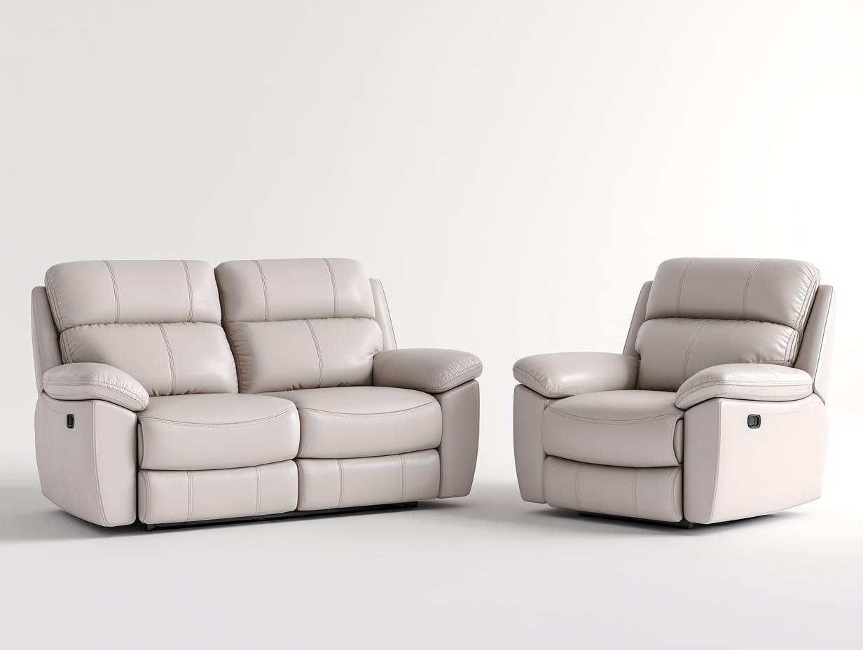 Conjunto de sofás reclinables tapizado 2 plazas y sillón 198x96x104 cm - beige claro - estilo moderno confortable-Cozymyhaus