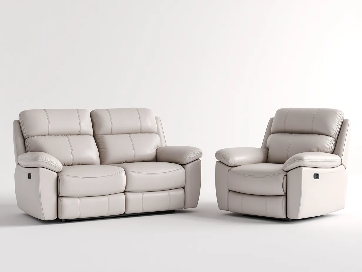 Conjunto de sofás reclinables tapizado 2 plazas y sillón 198x96x104 cm - beige claro - estilo moderno confortable-Cozymyhaus