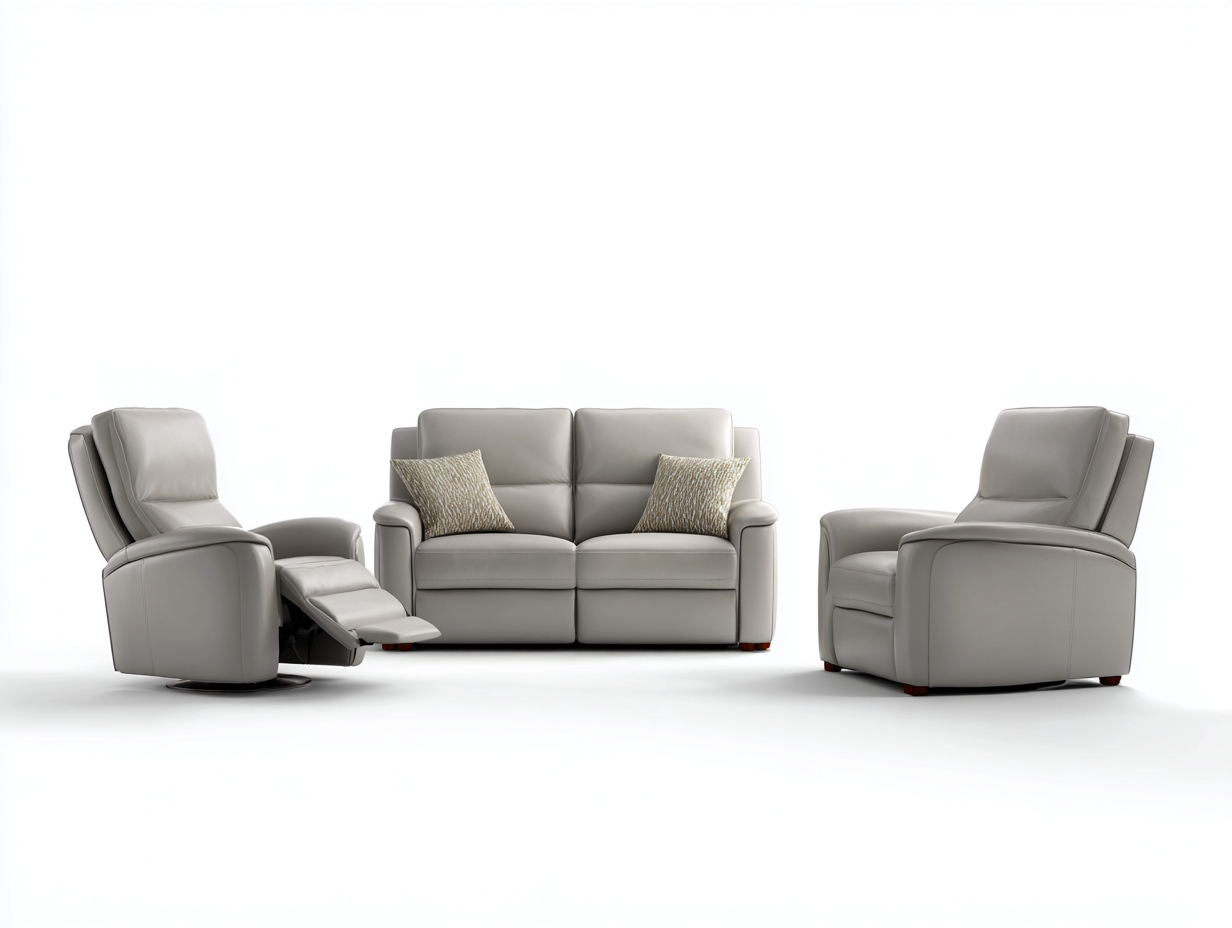Conjunto de sofás reclinables cuero sintético 160x95x100 cm gris claro para salón - diseño moderno-Cozymyhaus