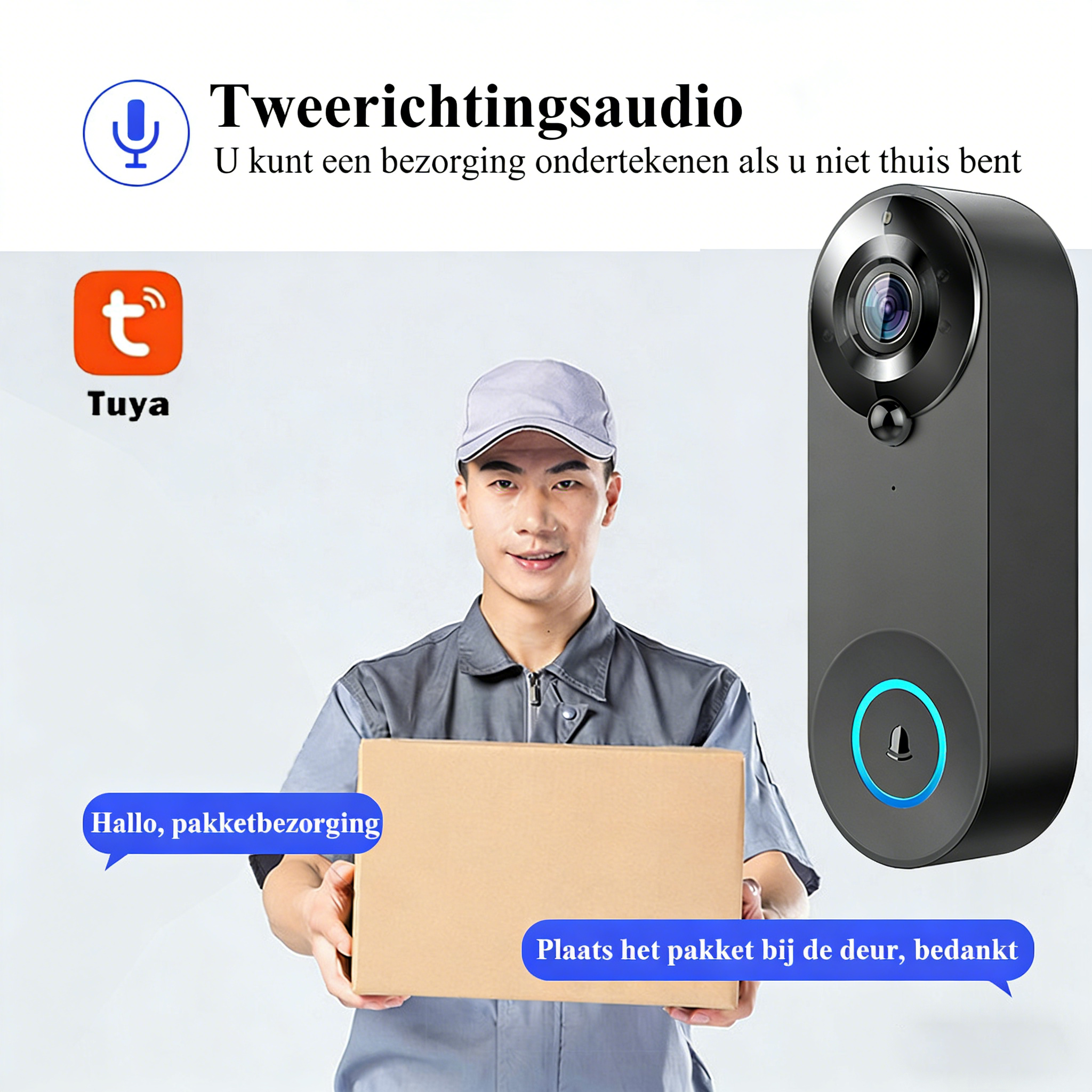 Draadloze deurbelcamera met nachtzicht in hoge resolutie