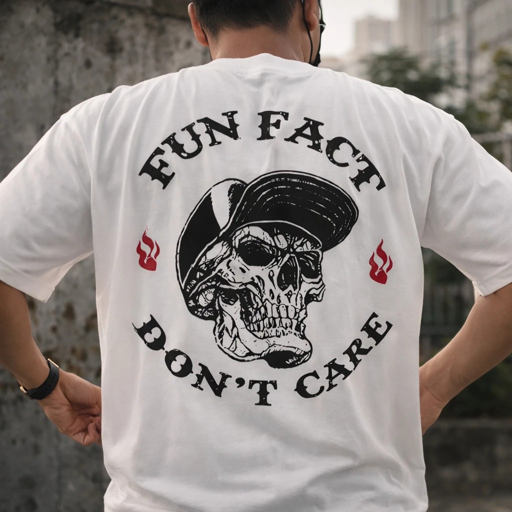 Funny Skull Graphic Men's T-Shirt – Fun Fact I Don’t Care Vintage Casual Streetwear Tee