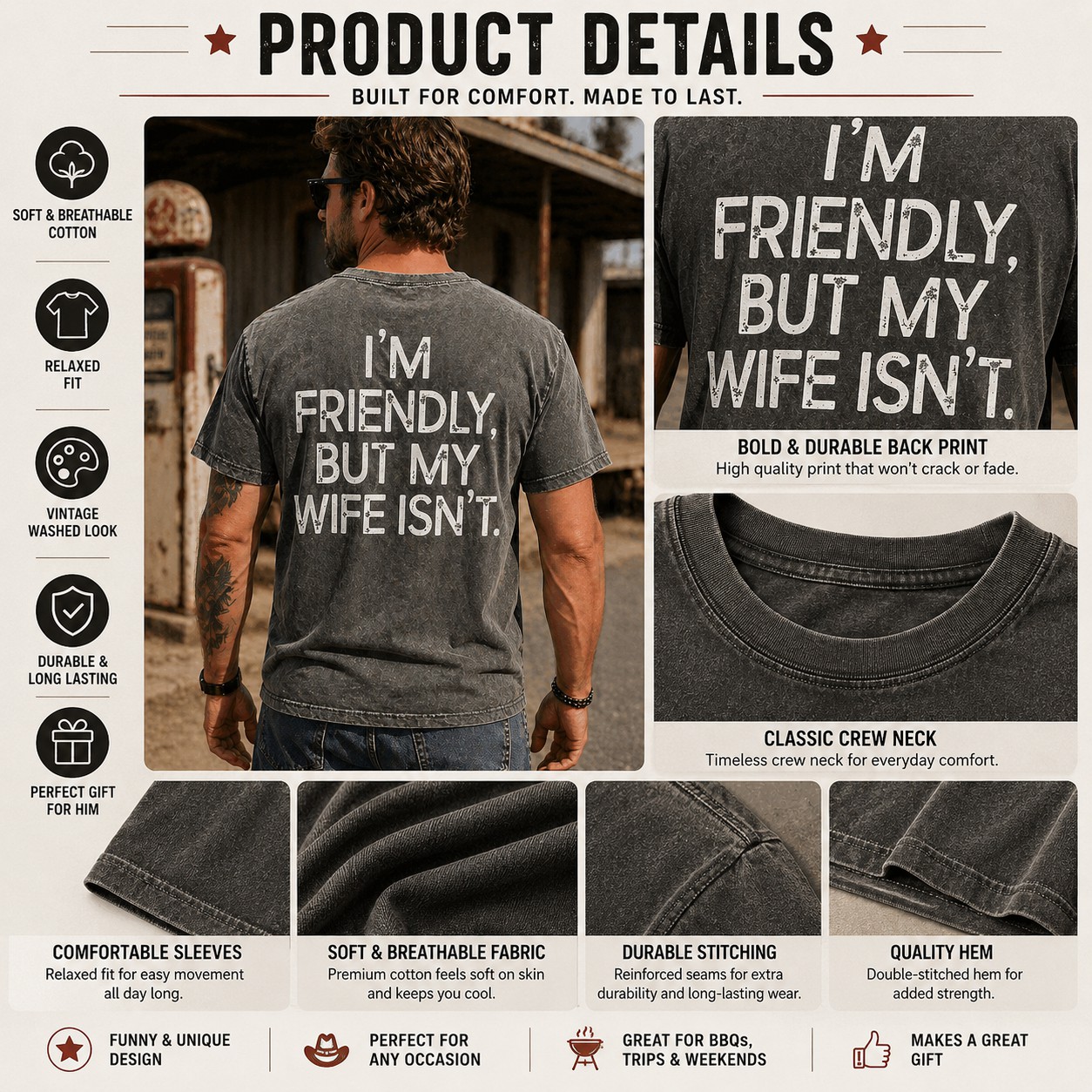 I'm Friendly But My Wife Isn't Funny Warning T-shirt