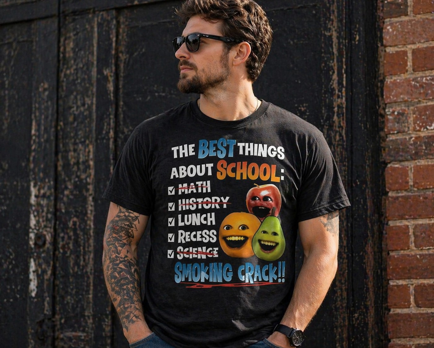 Funny School Meme Graphic Men's T-Shirt – The Best Things About School Vintage Casual Statement Tee