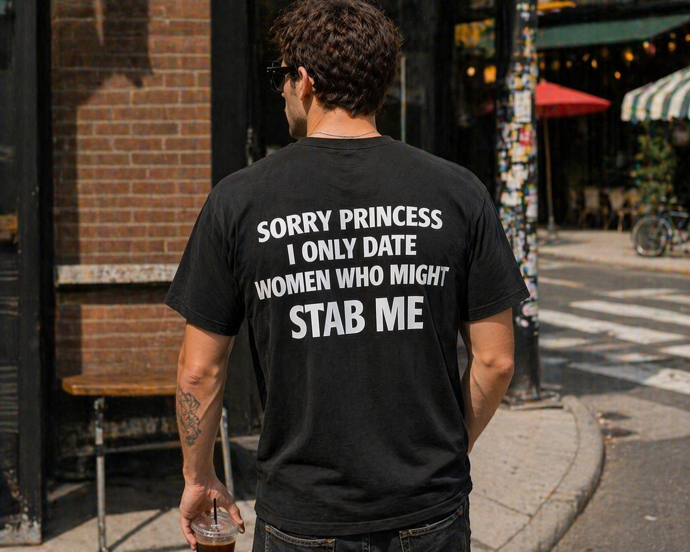 Funny Statement Graphic Men's T-Shirt – Sorry Princess I Only Date Women Who Might Stab Me Vintage Casual Tee