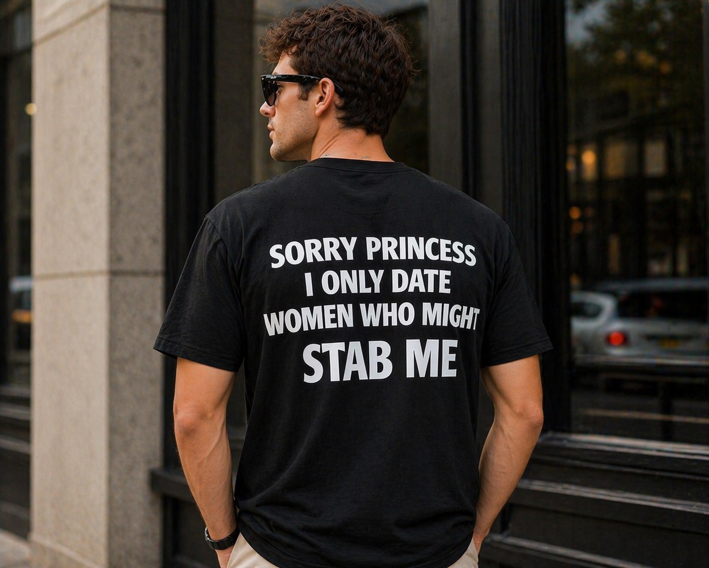 Funny Statement Graphic Men's T-Shirt – Sorry Princess I Only Date Women Who Might Stab Me Vintage Casual Tee