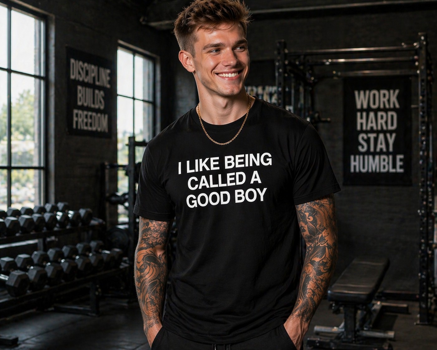 Funny Quote Graphic Men's T-Shirt – I Like Being Called a Good Boy Casual Gym Streetwear Tee