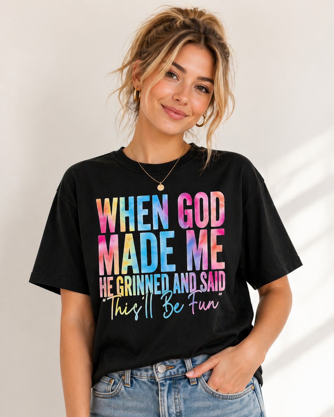 When God Made Me He Grinned Christian Graphic Tee – Funny Faith Vintage T-Shirt